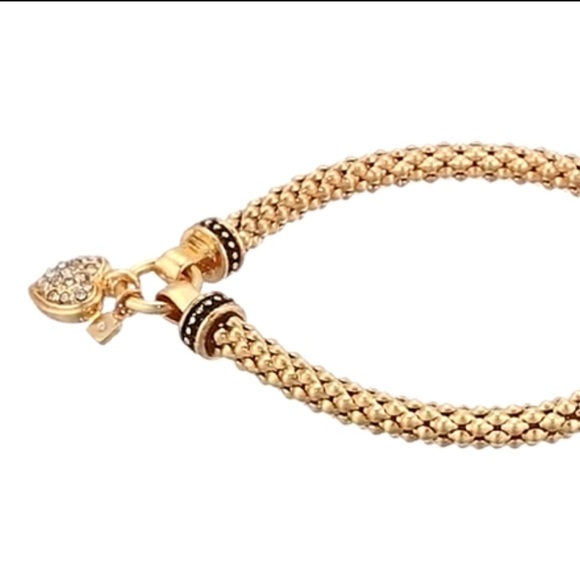 Pave heart stretchy Gold Bracelet with crystal Charm - Picture 3 of 3
